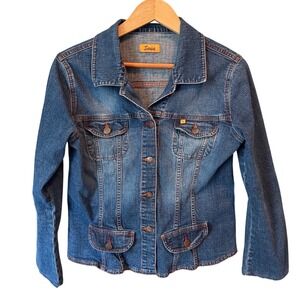 VTG Louie Womens Denim Trucker Jacket S/M Star‎ Buttons Contrast Stitch Western